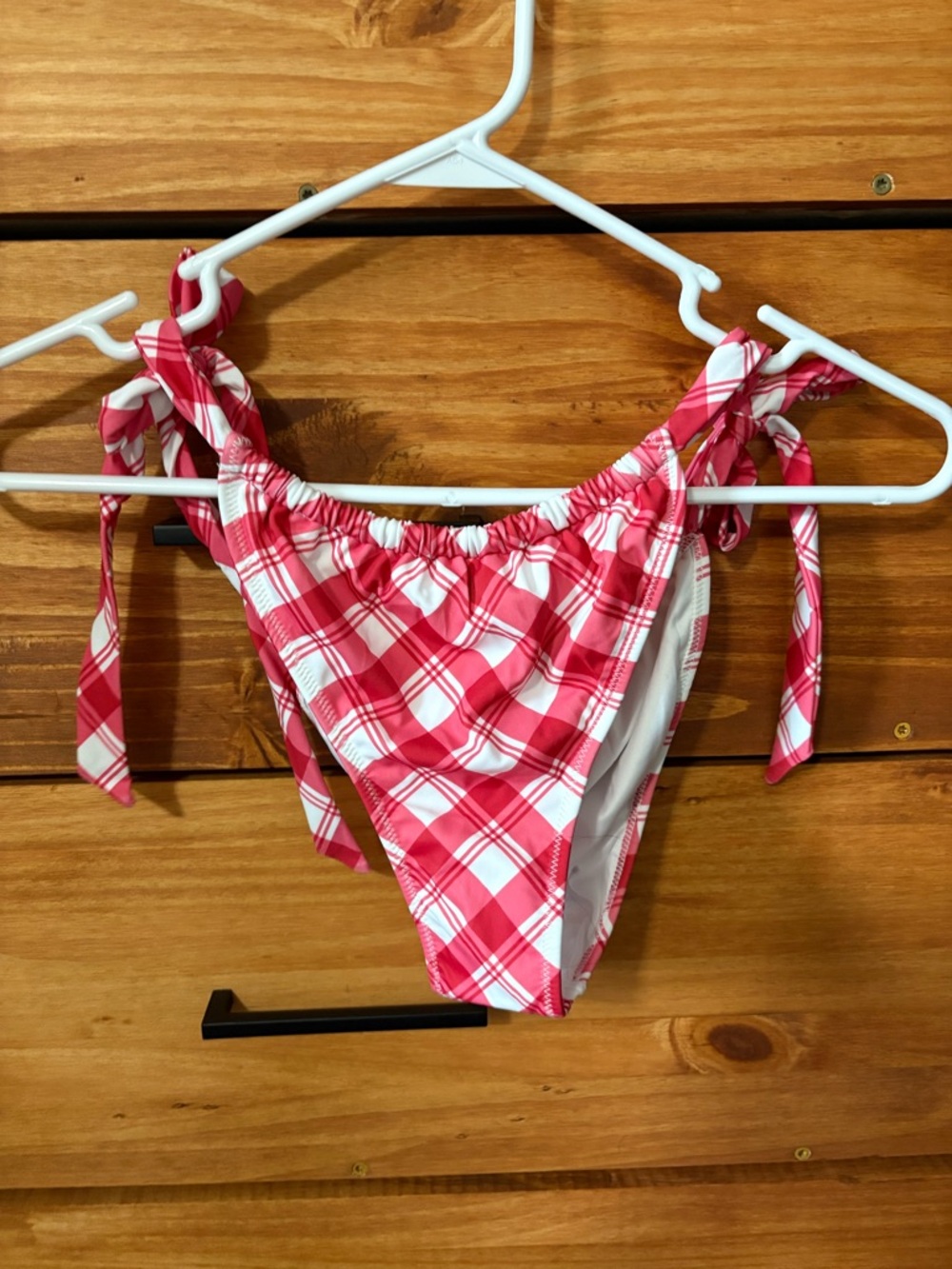 Shade & Shore Dark pink & White Plaid Tie-Side Bikini Bottoms